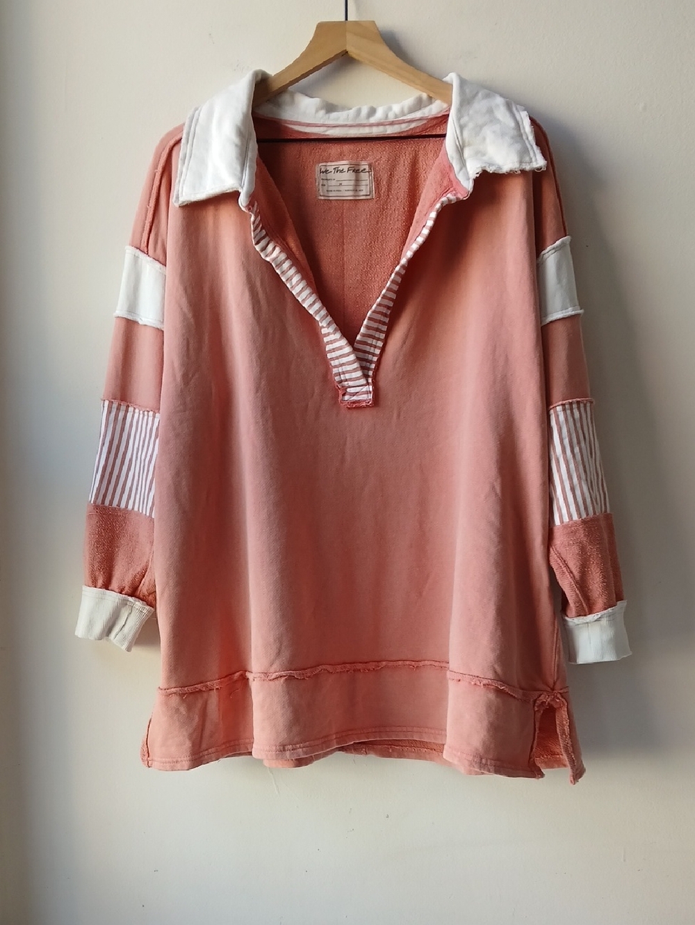 We The Free People Oversized Henley Rugby Shirt Pink Women's Medium